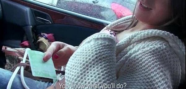  Eurobabe Anastasia gets her bushy muff smashed in the car